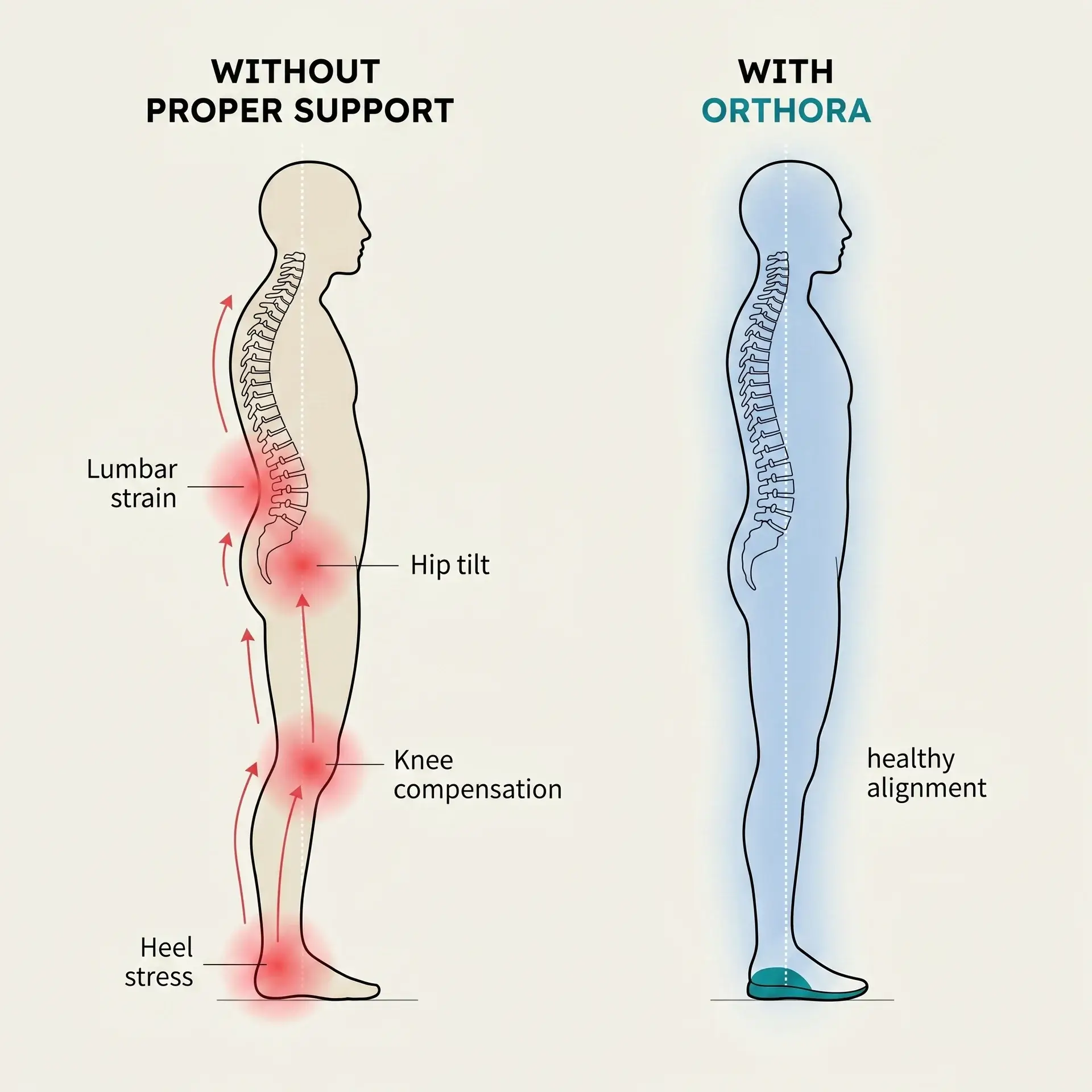 Natural body alignment from properly supported feet